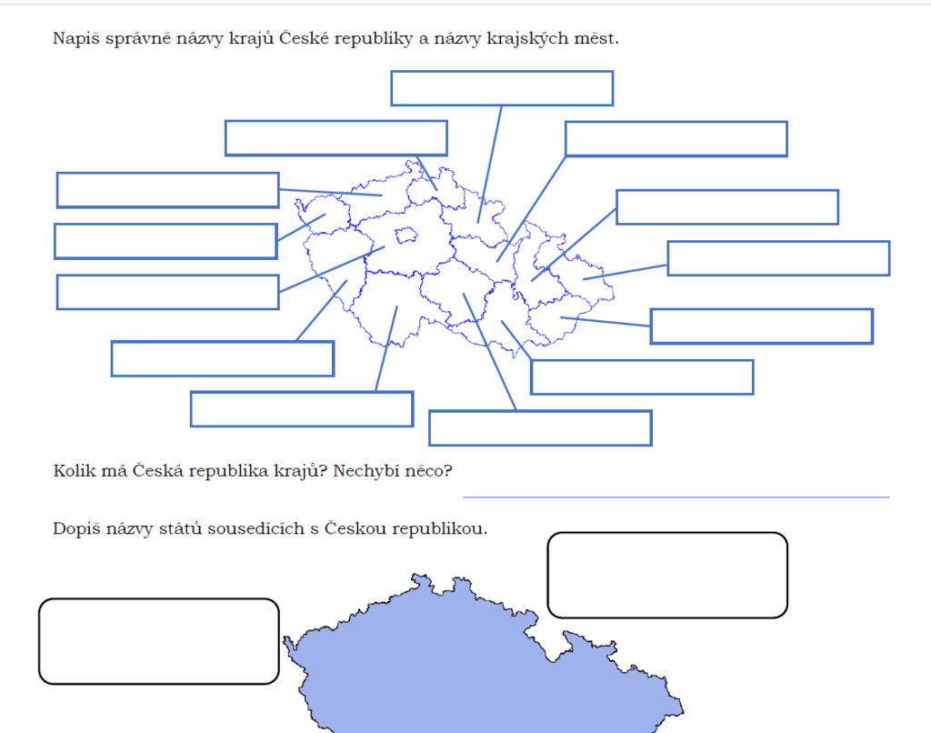 Vlastivěda – mapa České republiky, kraje a státy